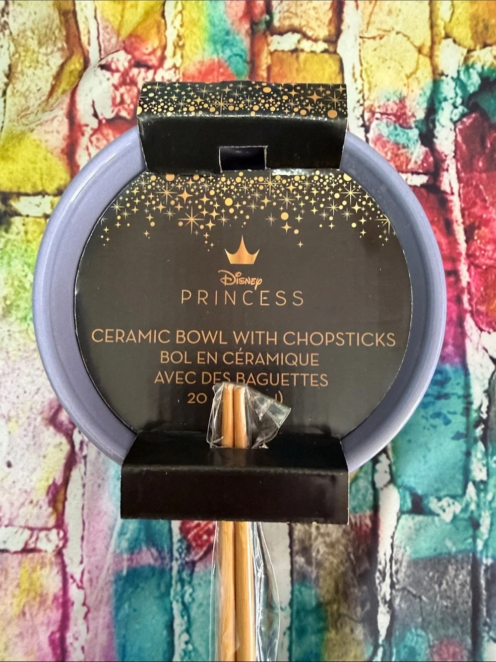 Disney Princess Ceramic Bowl with Chopsticks - Lavender and Gold Ariel